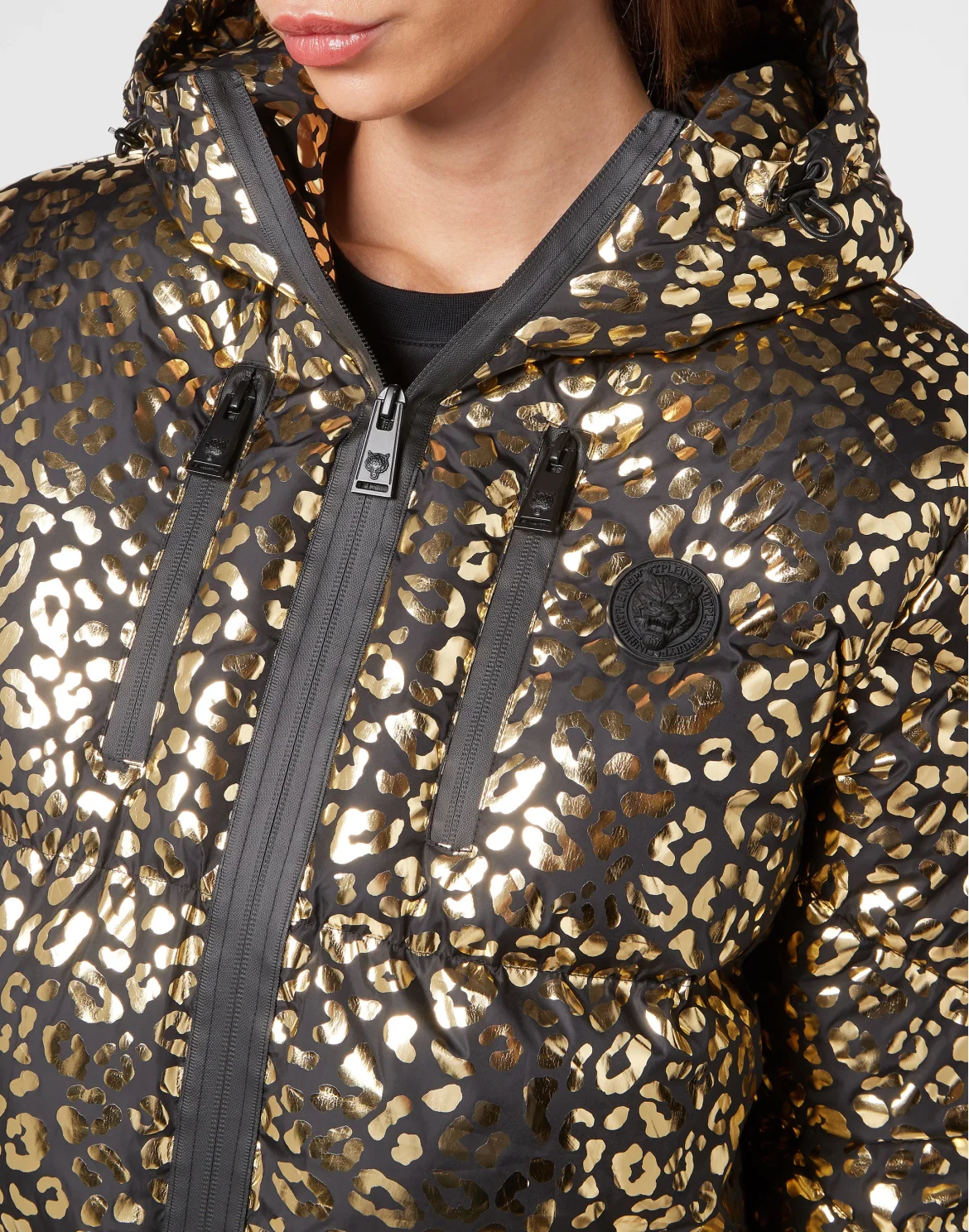 Nylon Puffer Jacket Leopard, цвет: Золотой