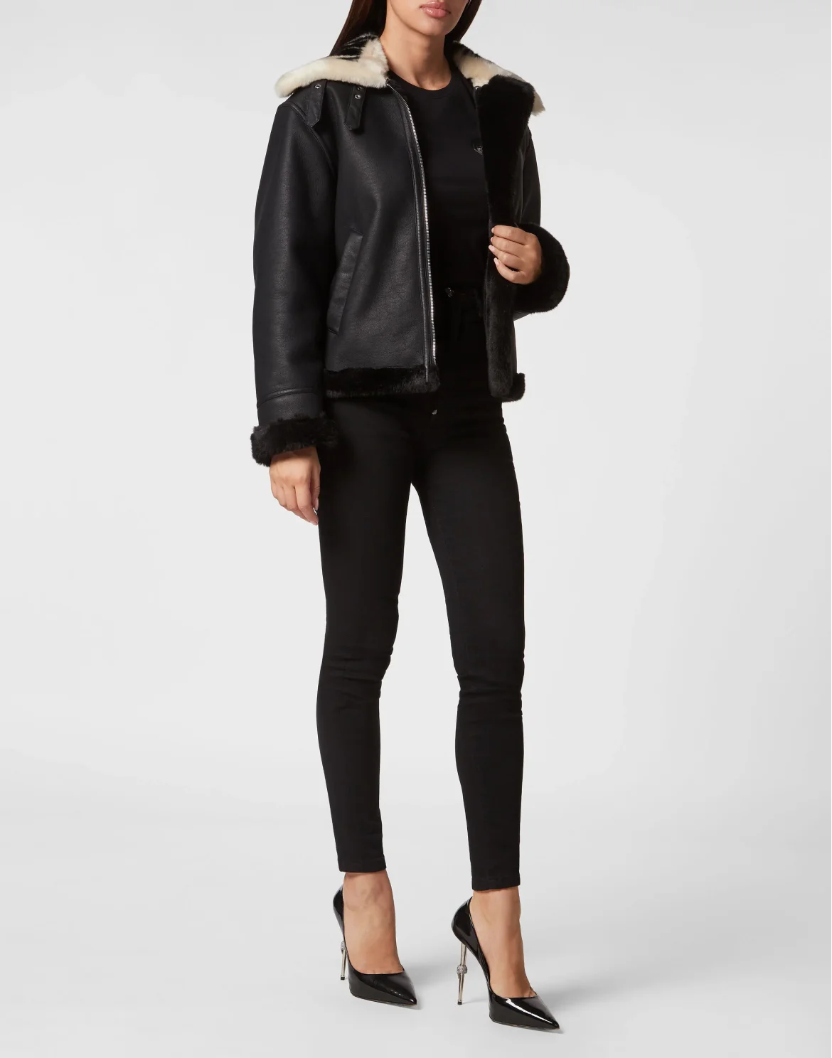 Eco Mutton Aviator Jacket Philipp Plein TM, цвет: Черный