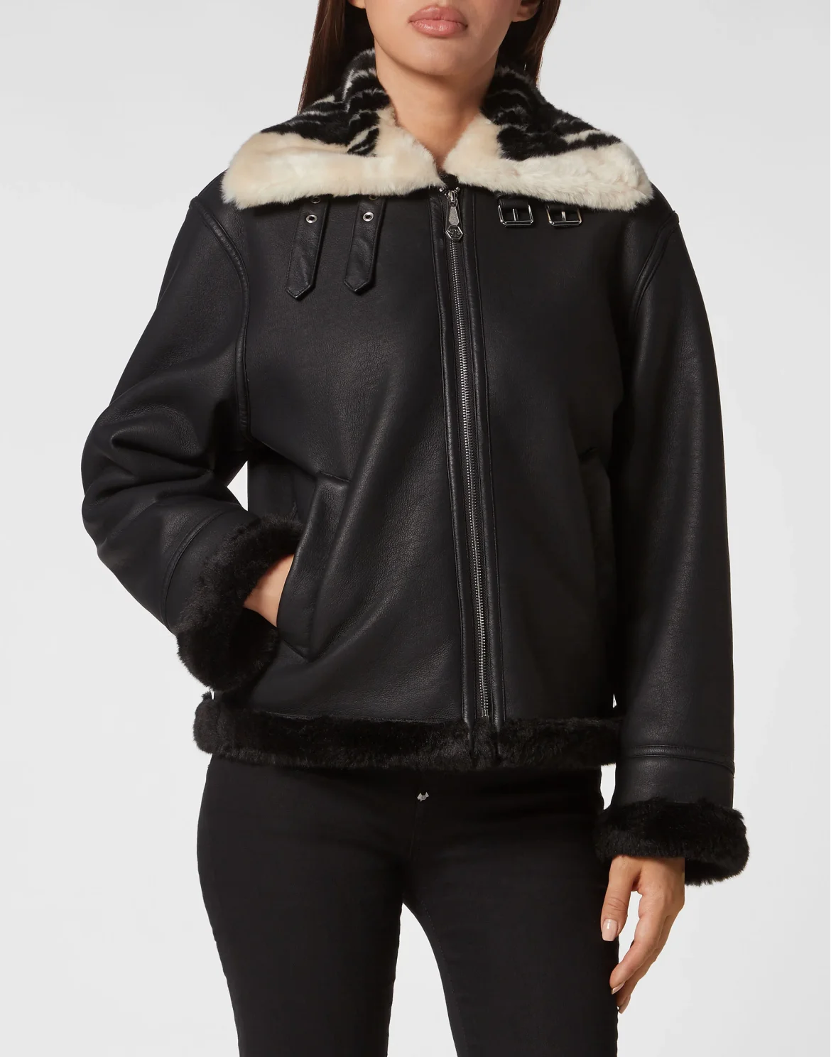 Eco Mutton Aviator Jacket Philipp Plein TM, цвет: Черный