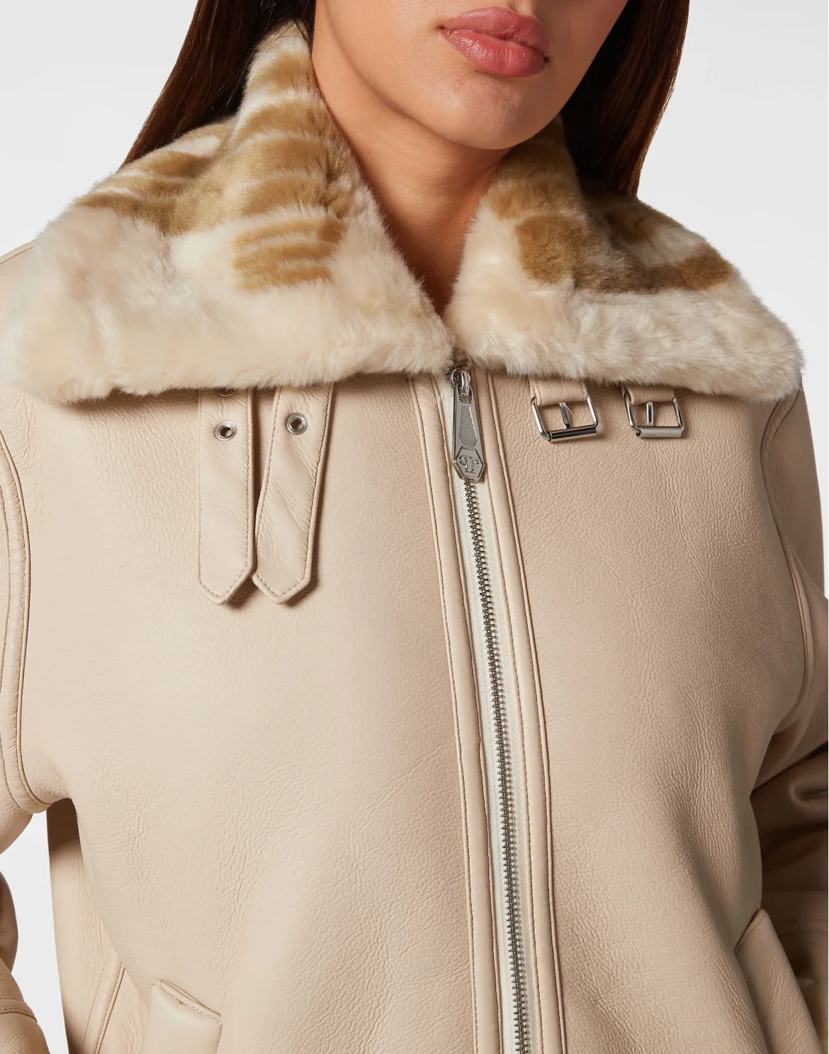 Eco Mutton Aviator Jacket Philipp Plein TM, цвет: Бежевый