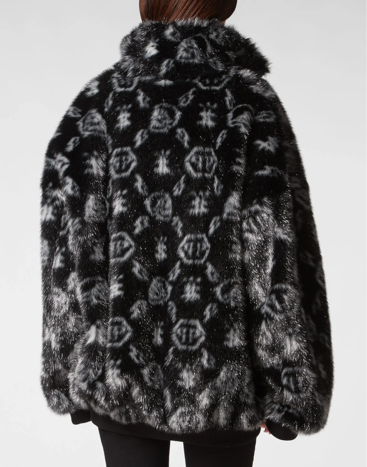 Lurex Eco Fur Maxi Bomber Monogram, цвет: Черный