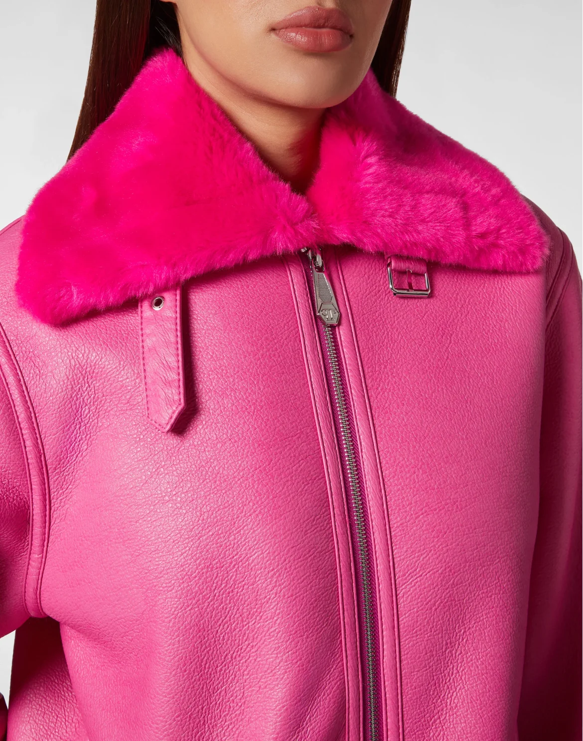 Eco Mutton Aviator Long Jacket Skull&Bones, цвет: Розовый