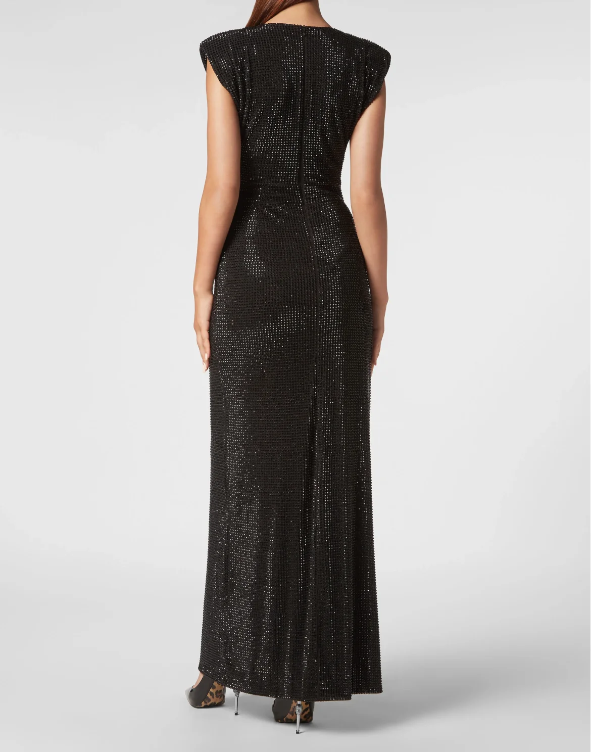 Shoulder Padded Long Dress Crystal, цвет: Черный