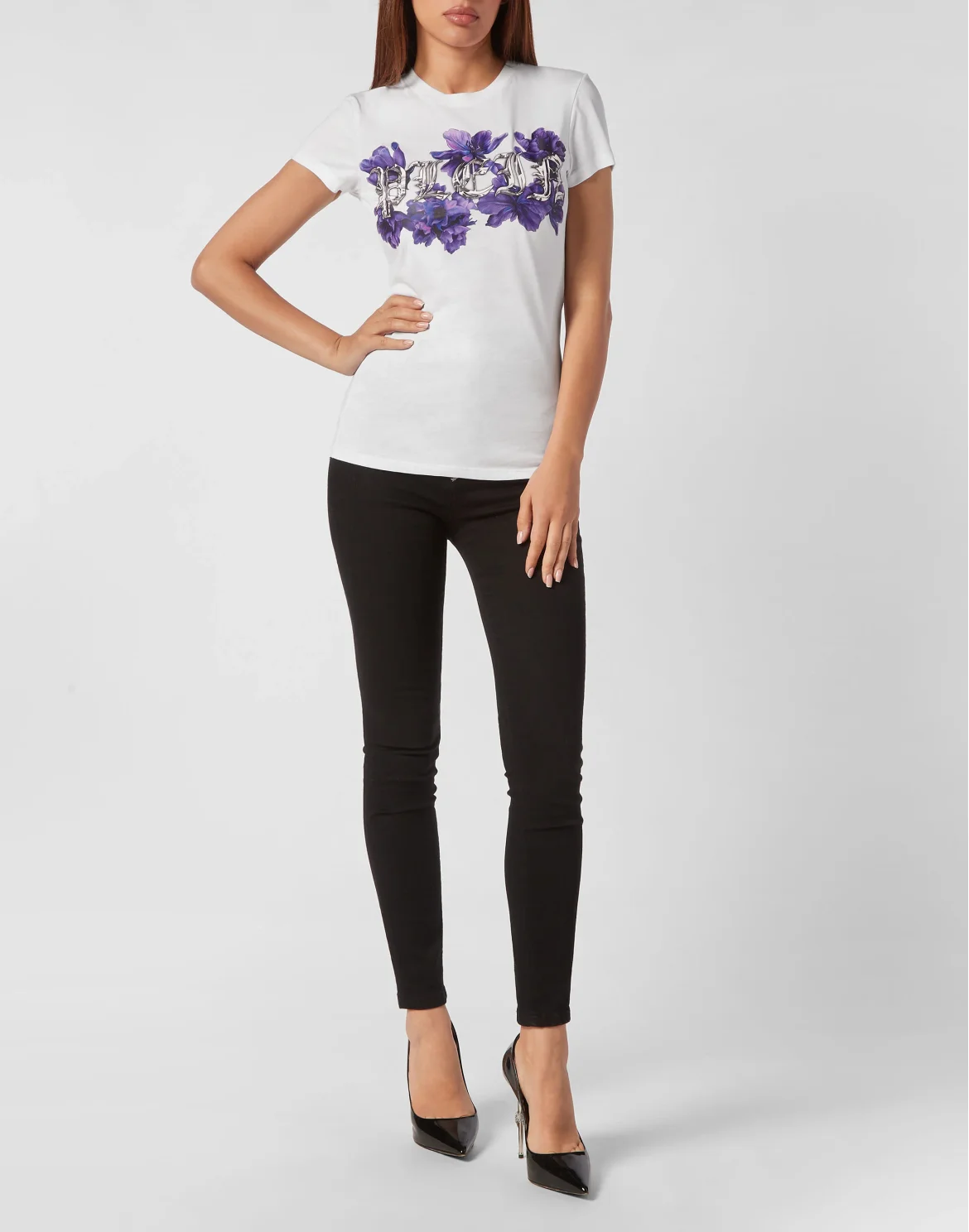 T-shirt Round Neck Sexy Pure Fit Flowers, цвет: Белый
