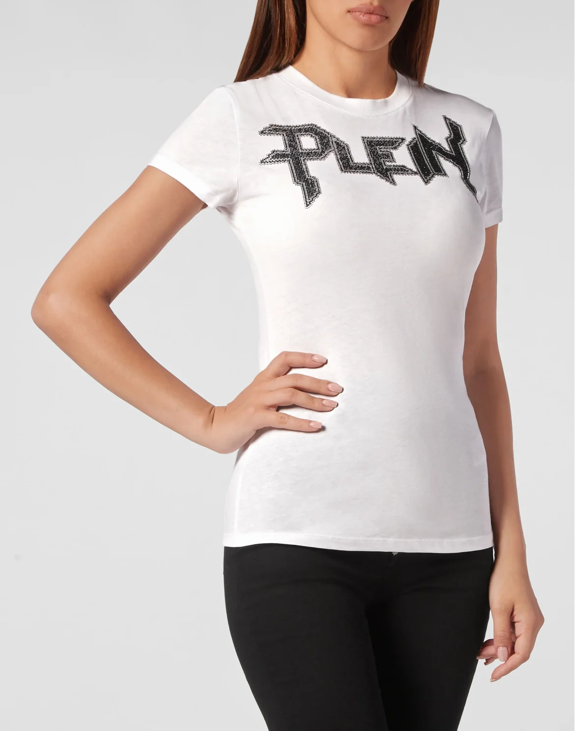T-shirt Round Neck Sexy Pure Fit Crystal, цвет: Белый