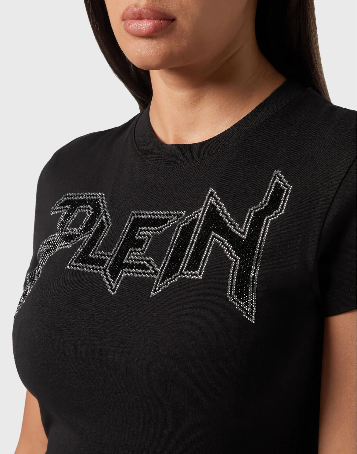T-shirt Round Neck Sexy Pure Fit Crystal, цвет: Черный