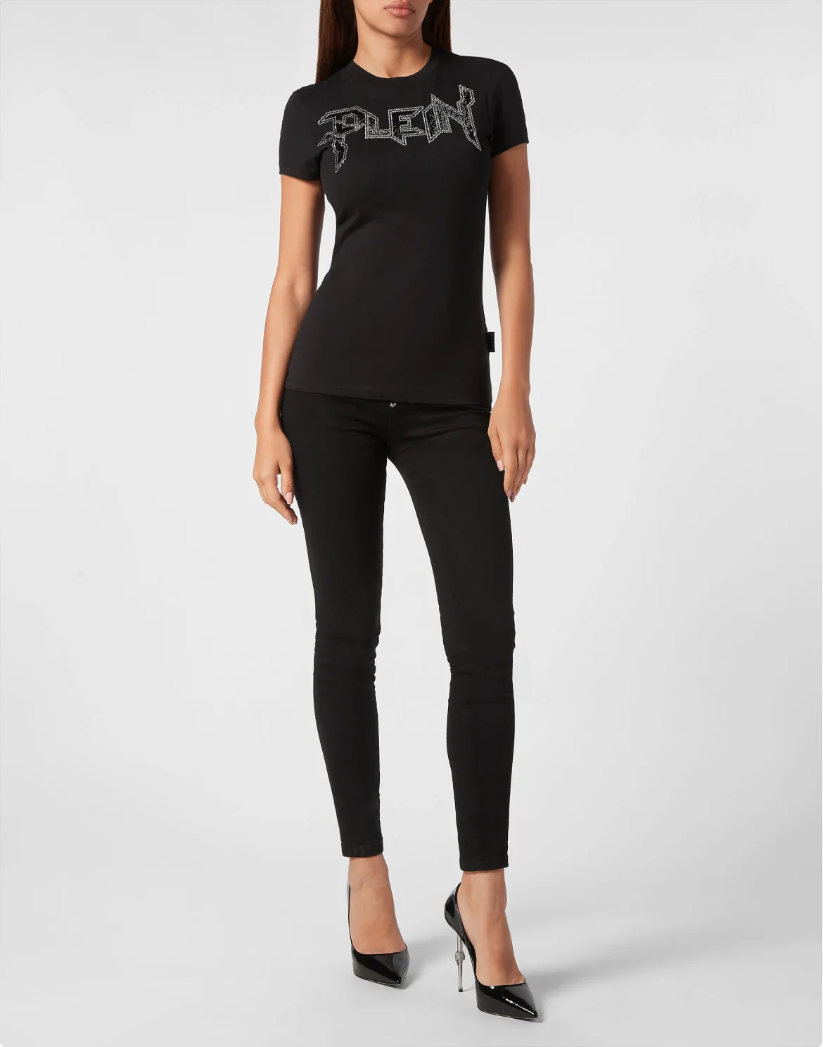 T-shirt Round Neck Sexy Pure Fit Crystal, цвет: Черный
