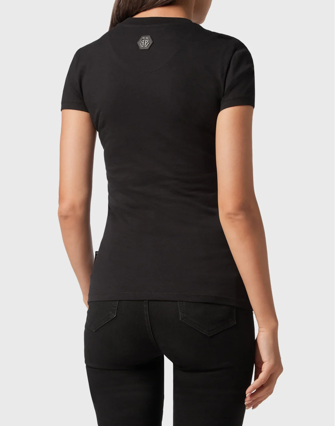 T-shirt Round Neck Sexy Pure Fit Crystal, цвет: Черный