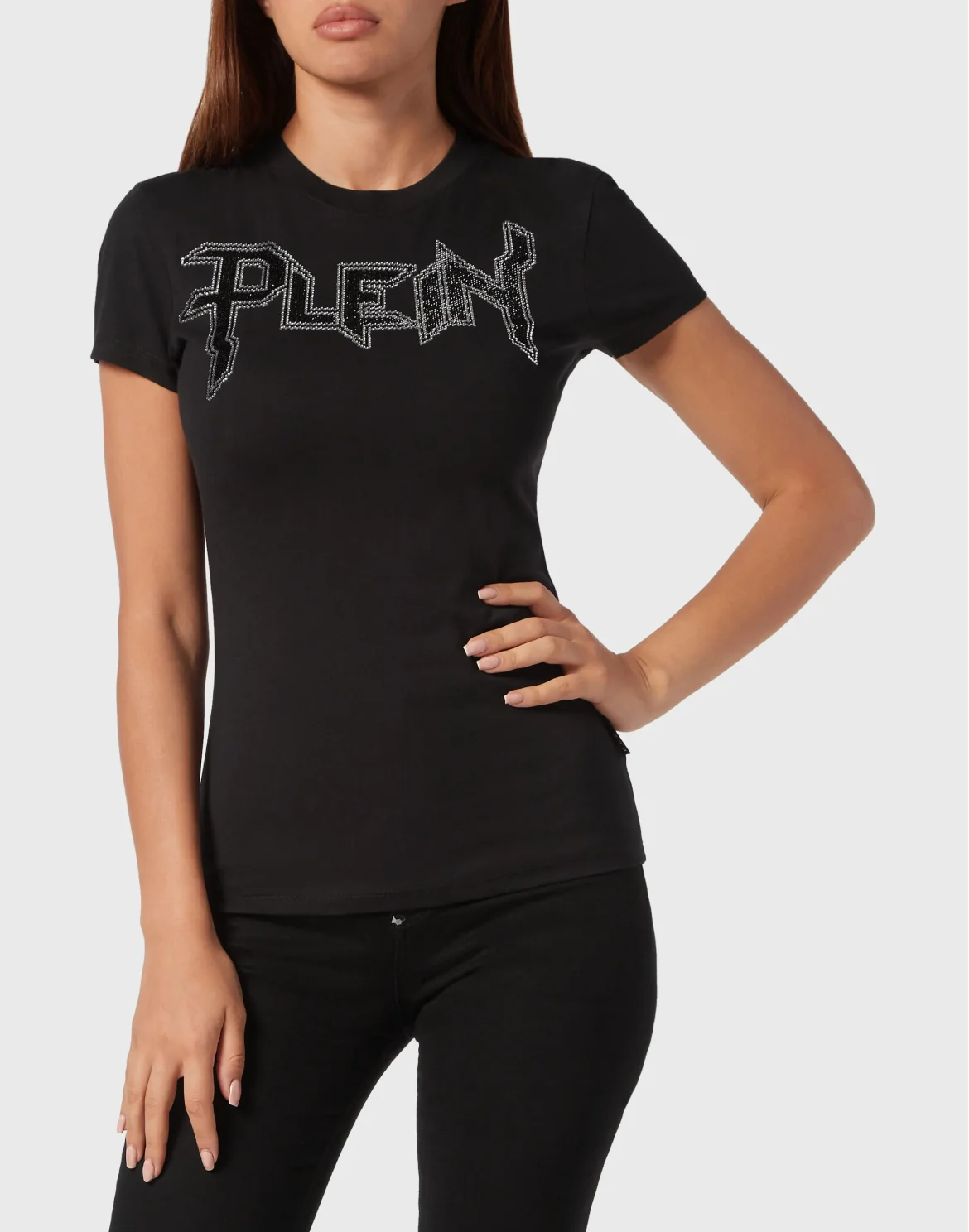 T-shirt Round Neck Sexy Pure Fit Crystal, цвет: Черный