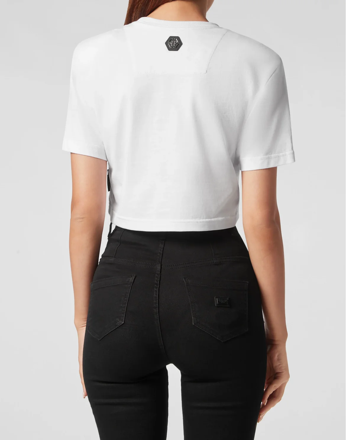 Padded Shoulder Cropped Top Flowers, цвет: Белый
