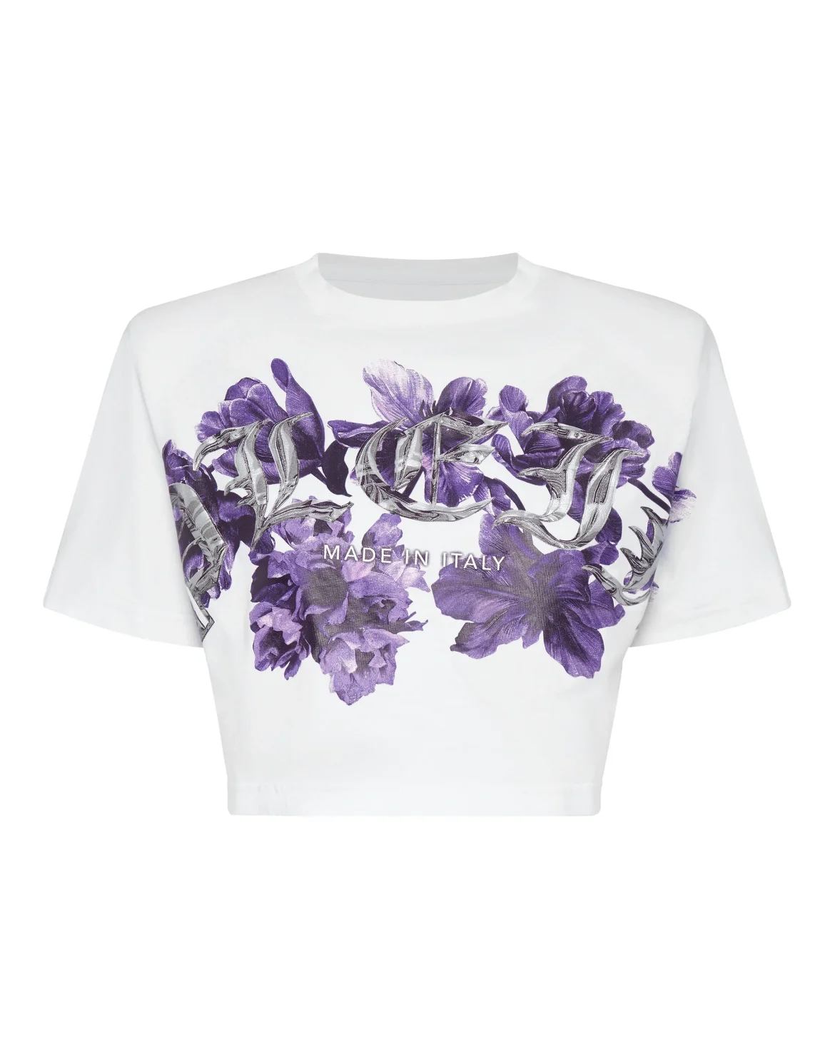 Padded Shoulder Cropped Top Flowers, цвет: Белый