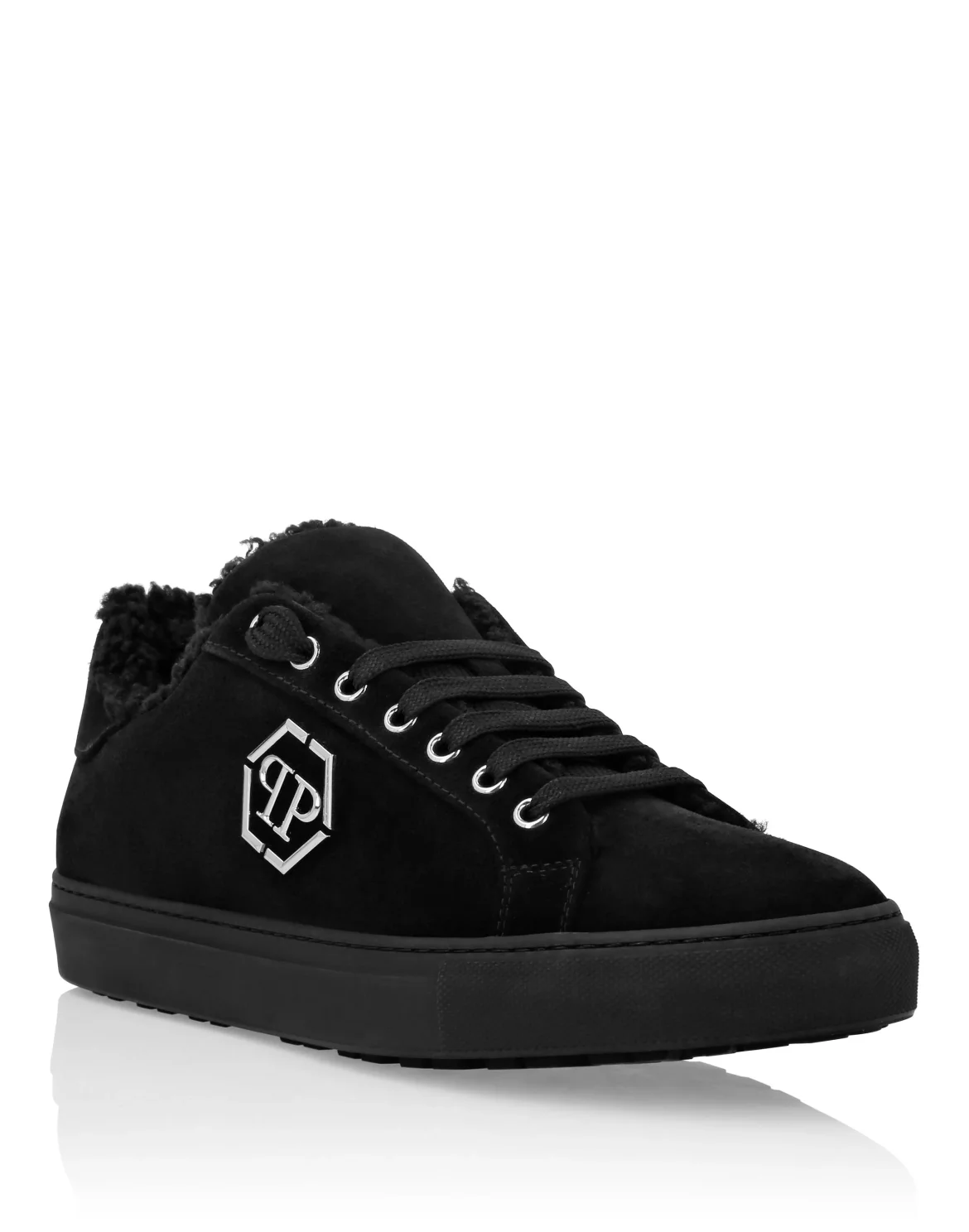 Shearling Lo-Top Sneakers, цвет: Черный