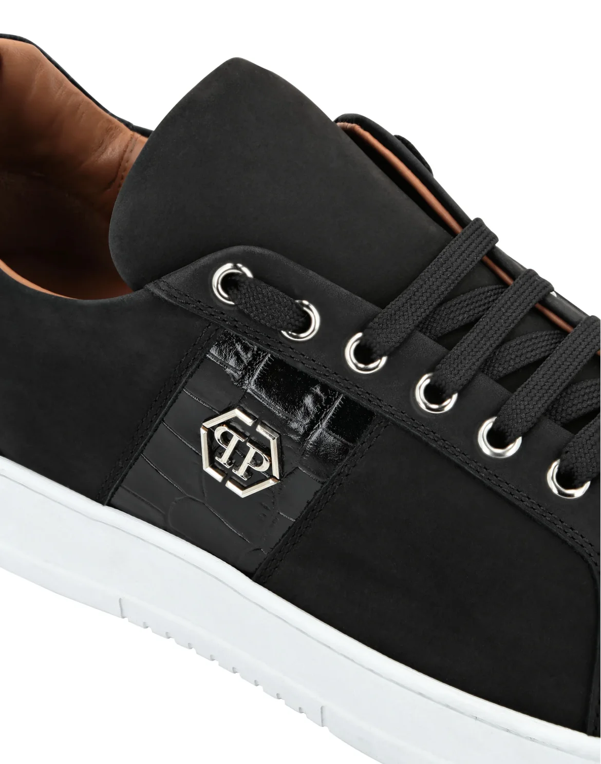 Nabuk Lo-Top Sneakers with Croco Print Hexagon, цвет: Черный