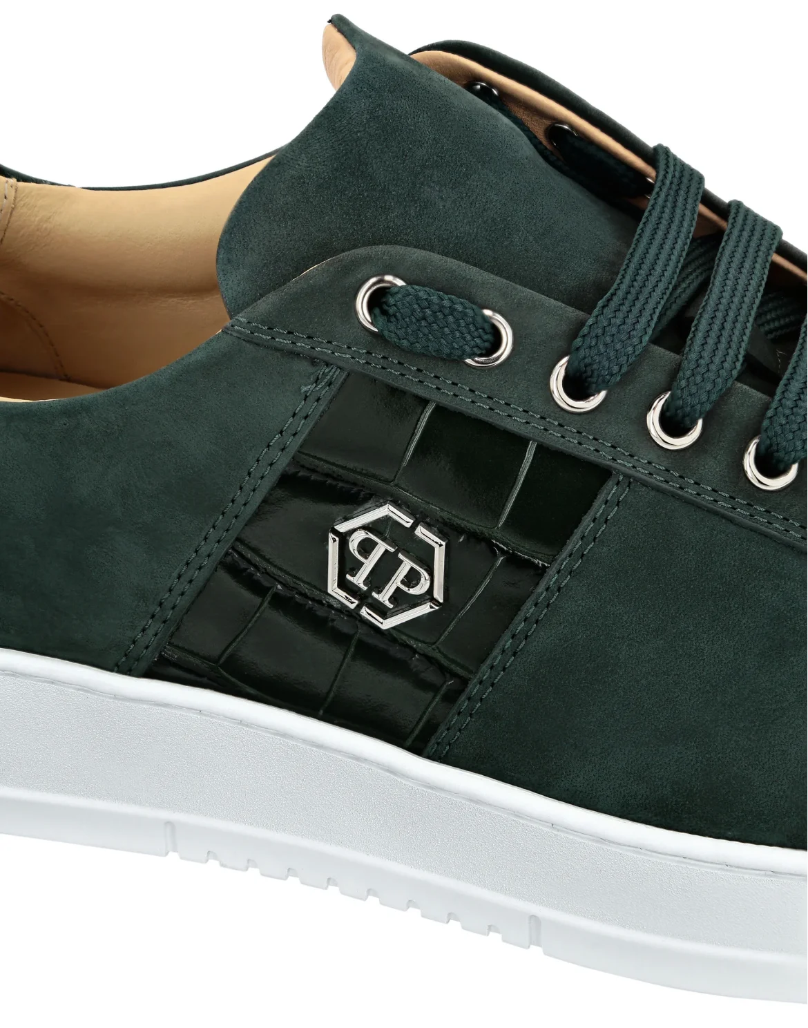 Nabuk Lo-Top Sneakers with Croco Print Hexagon, цвет: Зеленый