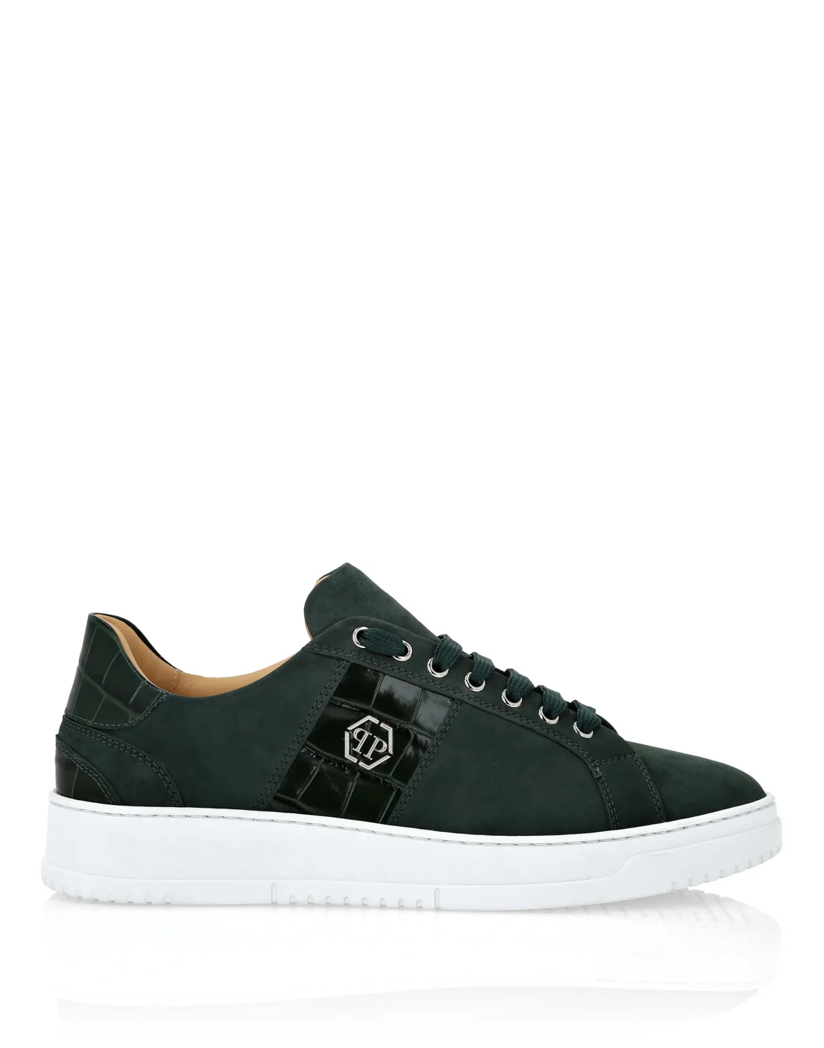 Nabuk Lo-Top Sneakers with Croco Print Hexagon, цвет: Зеленый