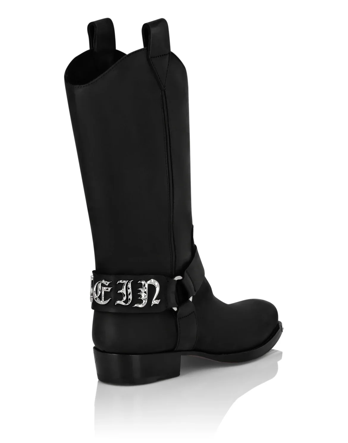 Leather Boots Flat High Gothic Plein, цвет: Черный