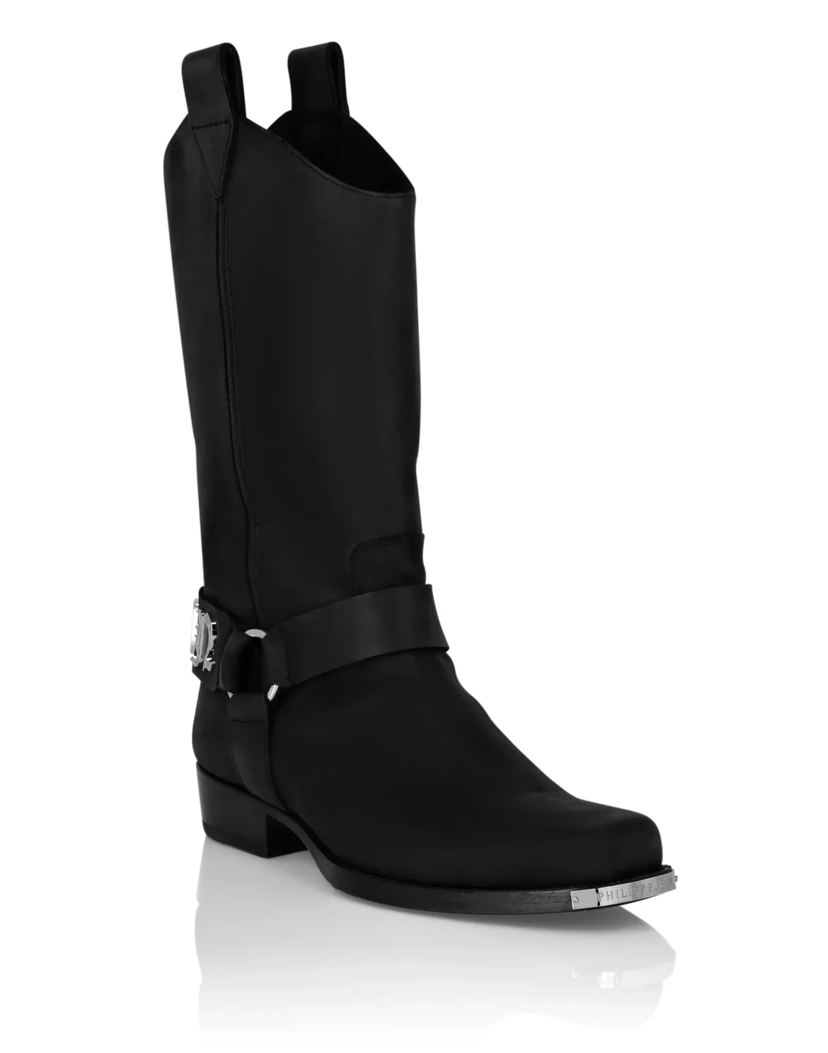 Leather Boots Flat High Gothic Plein, цвет: Черный
