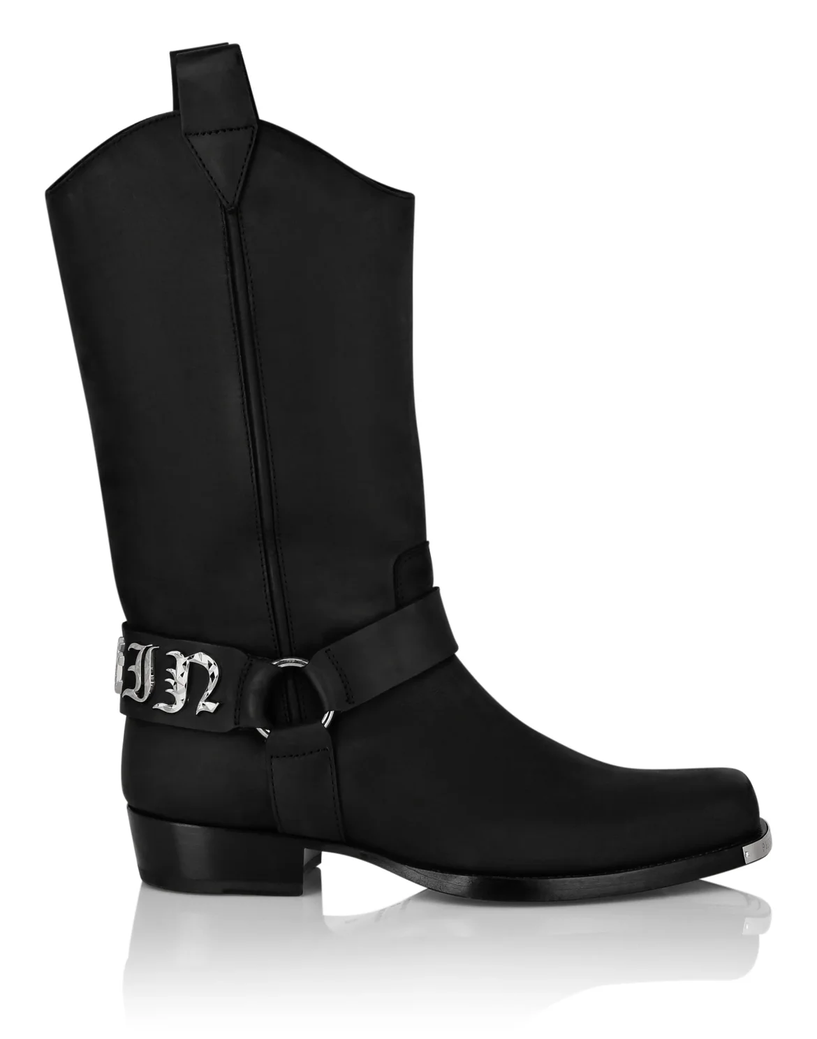 Leather Boots Flat High Gothic Plein, цвет: Черный
