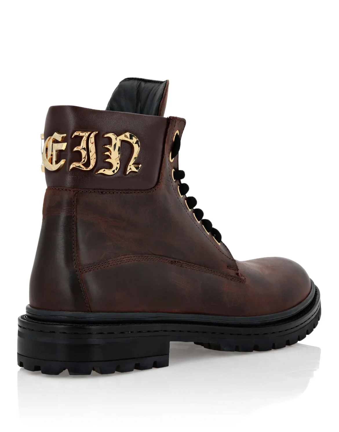 Leather Boots Mid Flat Gothic Plein, цвет: Коричневый