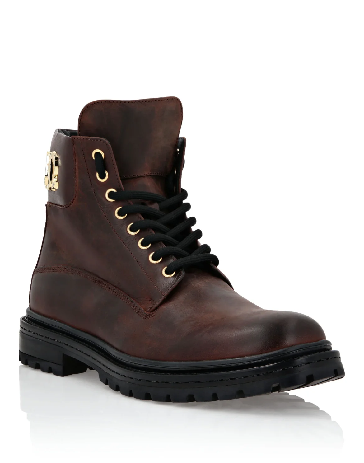 Leather Boots Mid Flat Gothic Plein, цвет: Коричневый