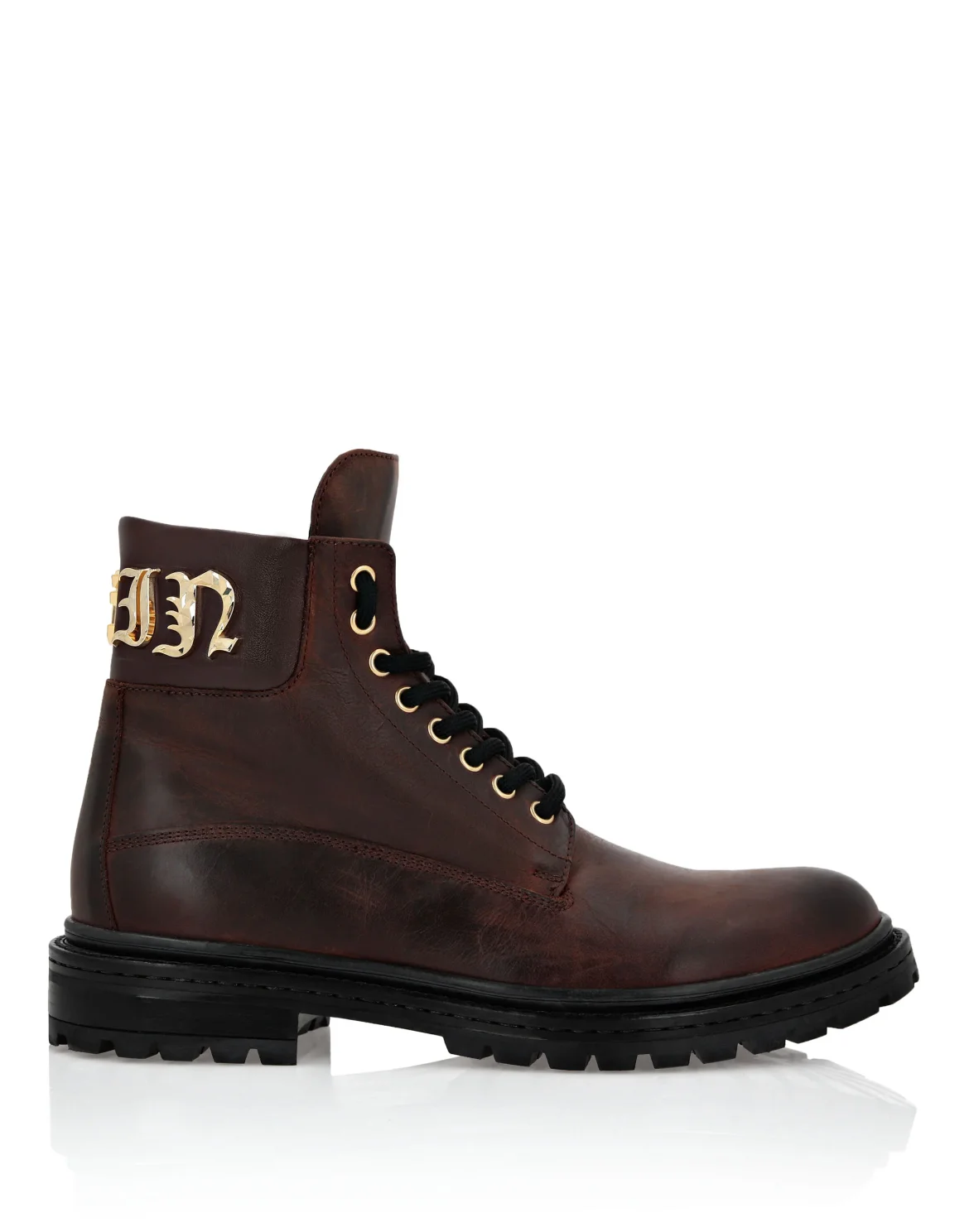 Leather Boots Mid Flat Gothic Plein, цвет: Коричневый