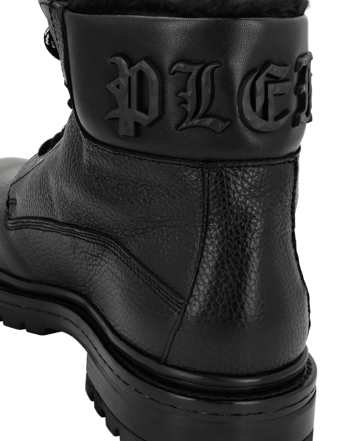 Leather Boots Mid Flat with Fur Gothic Plein, цвет: Черный