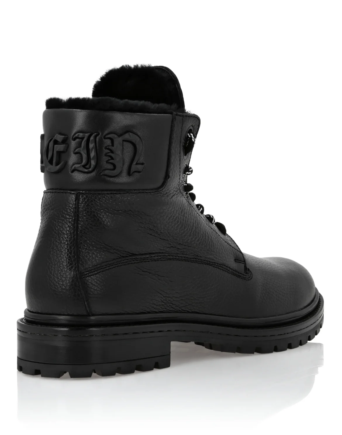 Leather Boots Mid Flat with Fur Gothic Plein, цвет: Черный