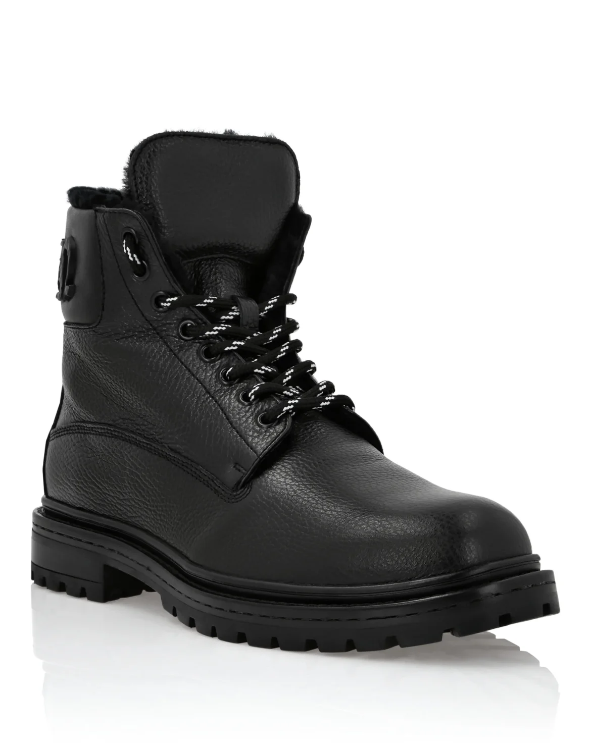 Leather Boots Mid Flat with Fur Gothic Plein, цвет: Черный