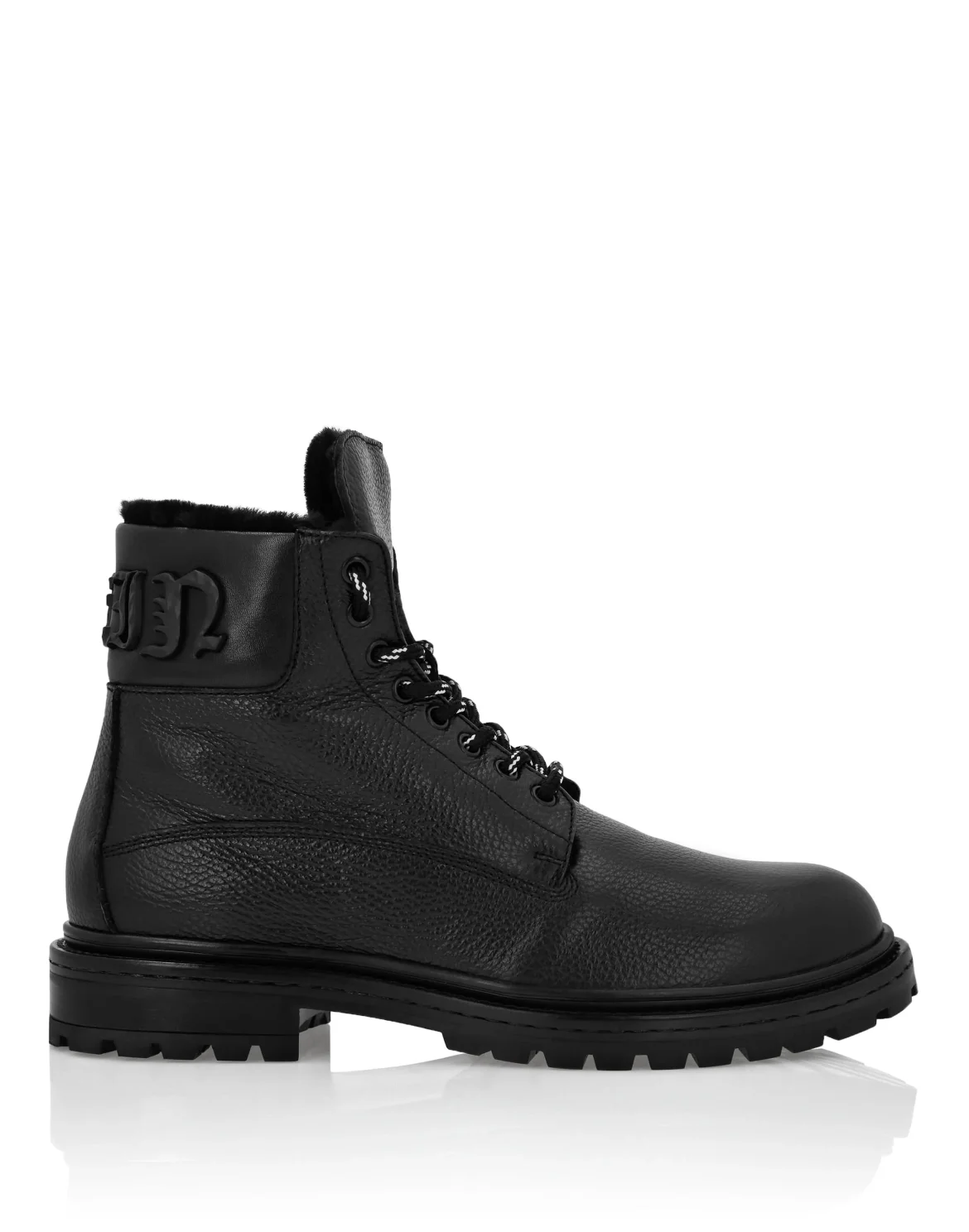 Leather Boots Mid Flat with Fur Gothic Plein, цвет: Черный