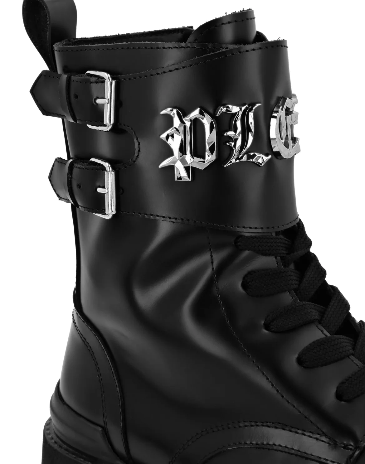 Leather Boots Mid Flat Gothic Plein, цвет: Черный