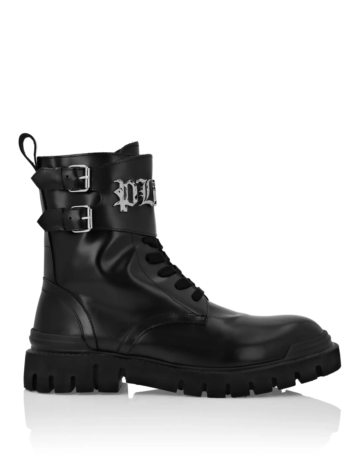 Leather Boots Mid Flat Gothic Plein, цвет: Черный