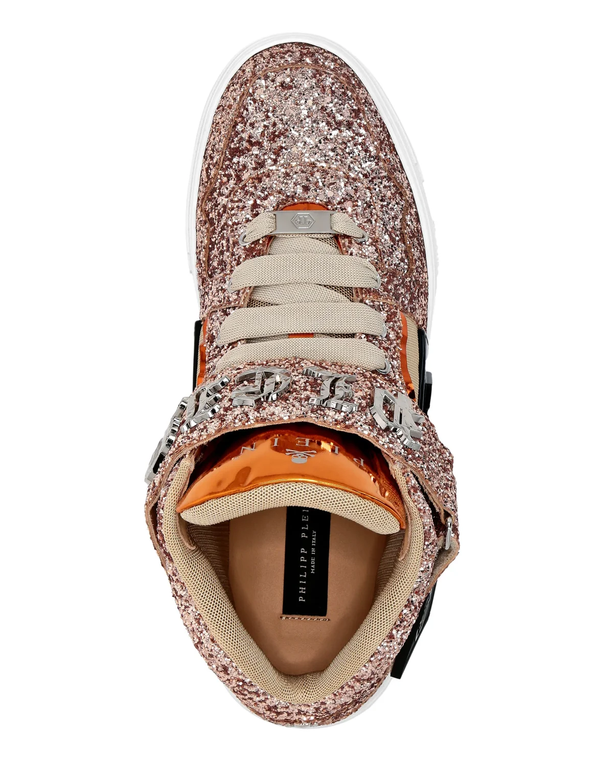 Patent Leather Mid-Top Sneakers with Glitter Gothic Plein, цвет: Розовый