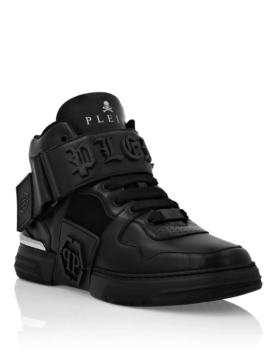 Mix Leather Mid-Top Sneakers Gothic Plein, цвет: Черный