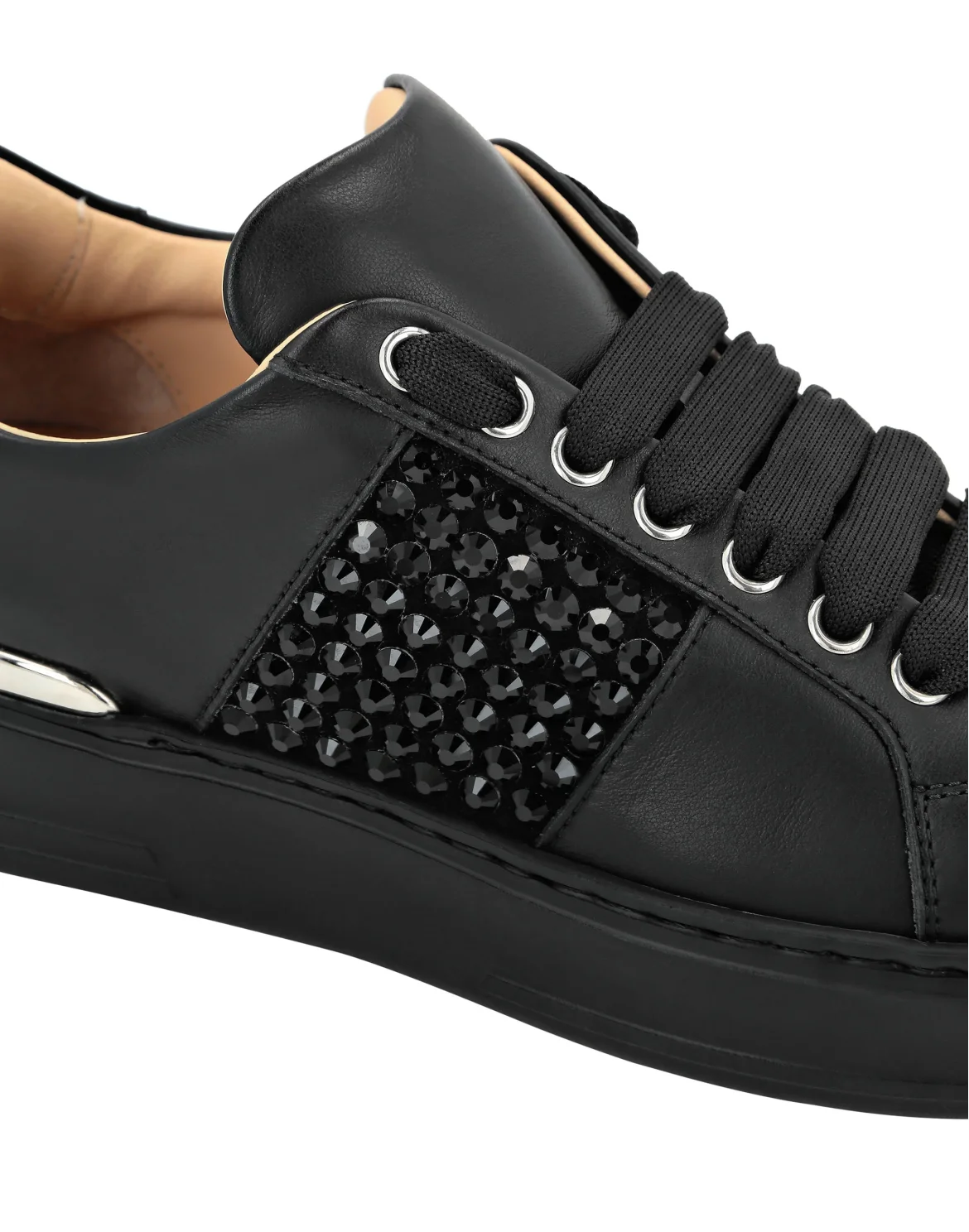 Mix Leather Lo-Top Sneakers Crystal, цвет: Черный