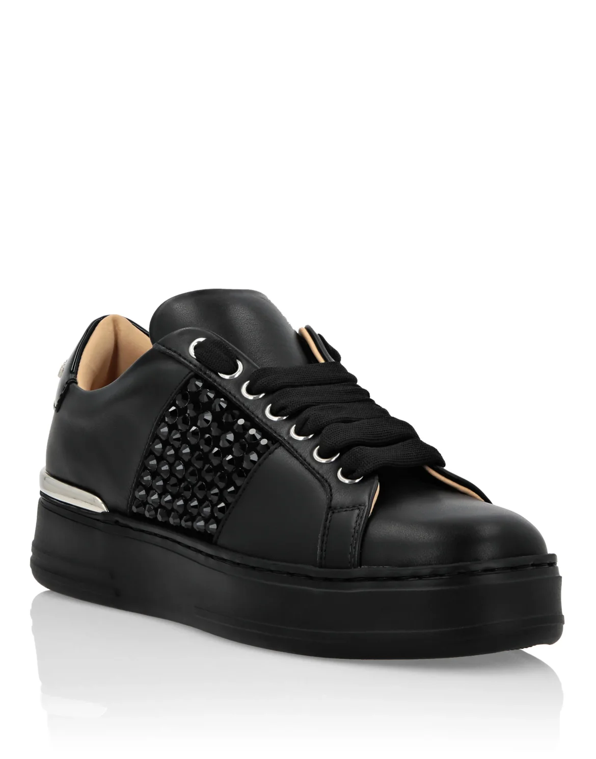 Mix Leather Lo-Top Sneakers Crystal, цвет: Черный