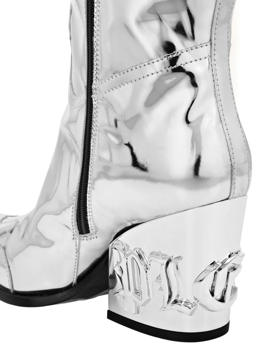 Mirror Leather Boots Low Heels High Gothic Plein, цвет: Серебристый