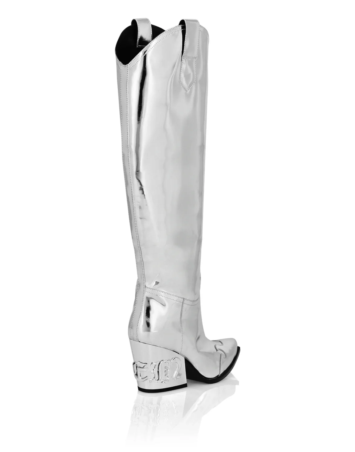 Mirror Leather Boots Low Heels High Gothic Plein, цвет: Серебристый