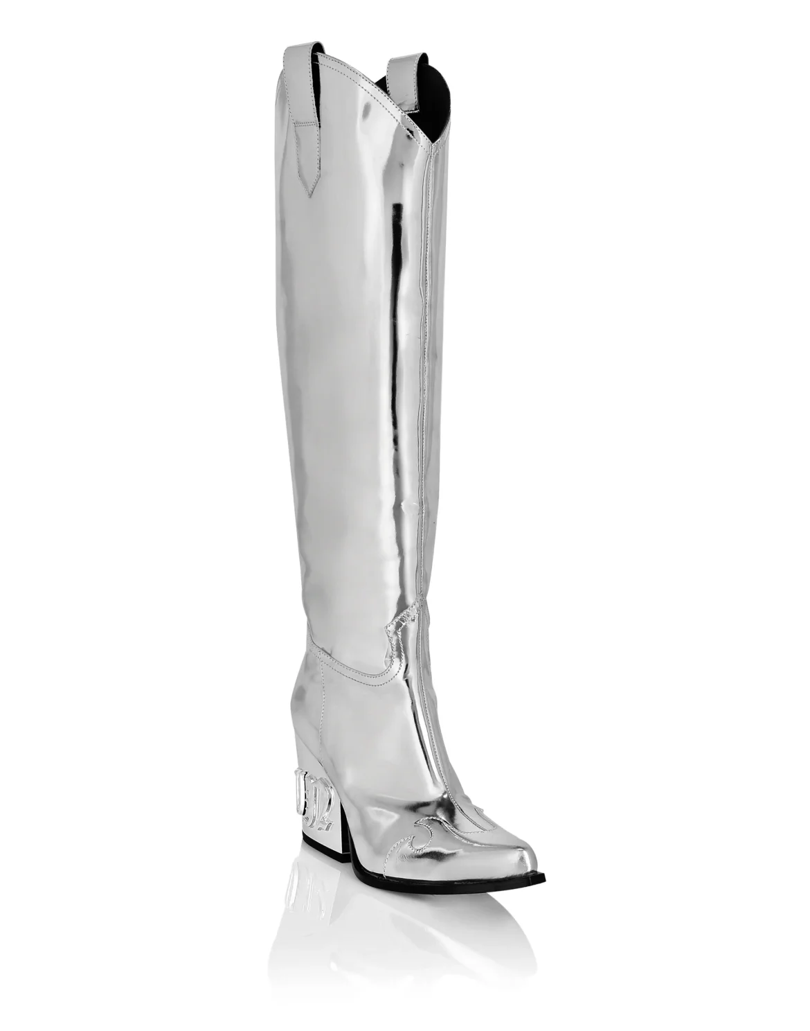 Mirror Leather Boots Low Heels High Gothic Plein, цвет: Серебристый