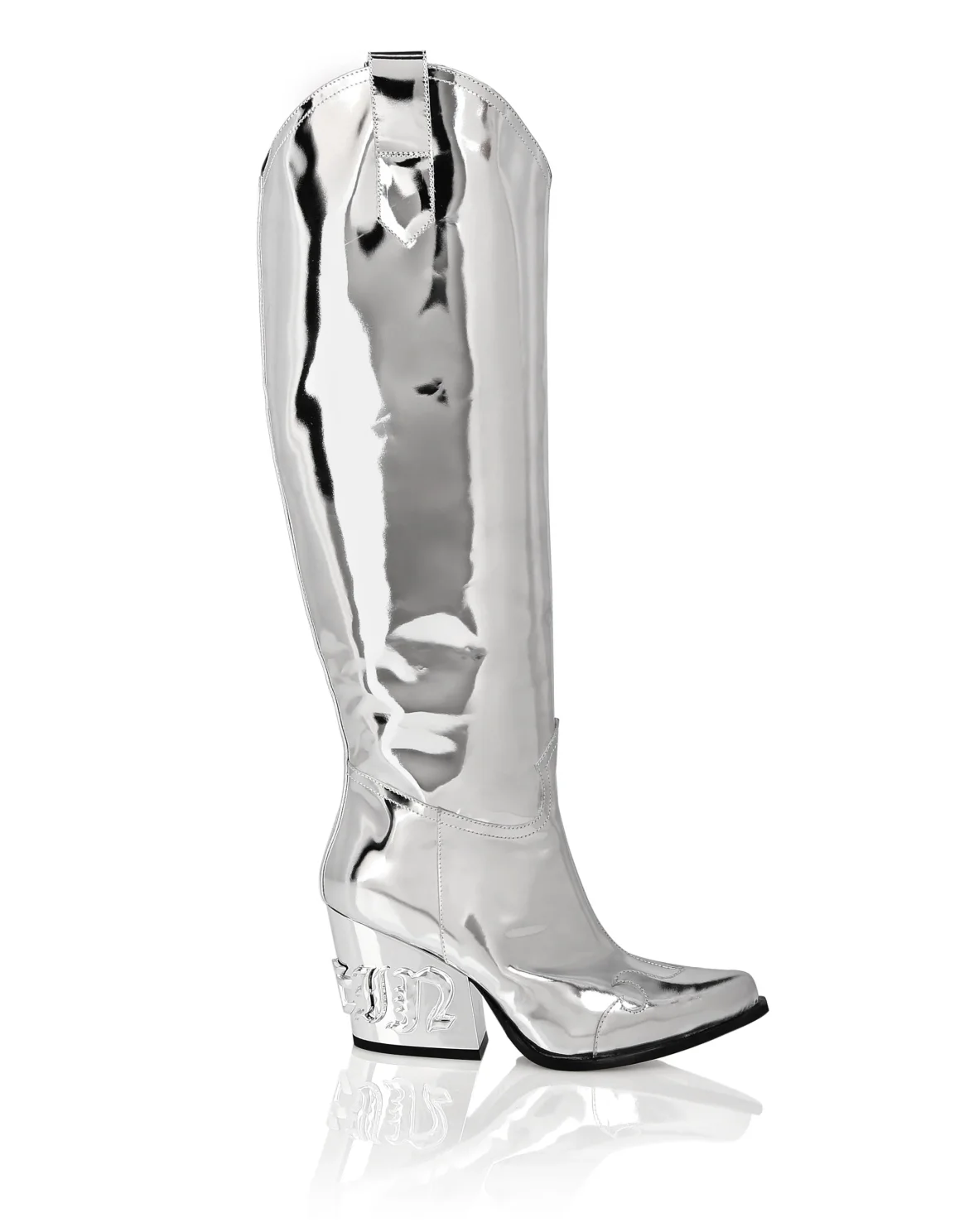 Mirror Leather Boots Low Heels High Gothic Plein, цвет: Серебристый