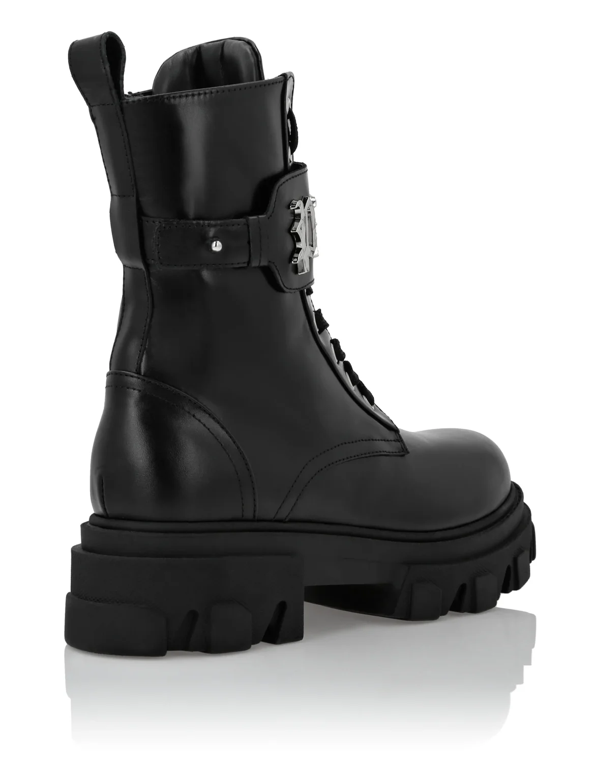 Leather Boots Mid Flat Gothic Plein, цвет: Черный