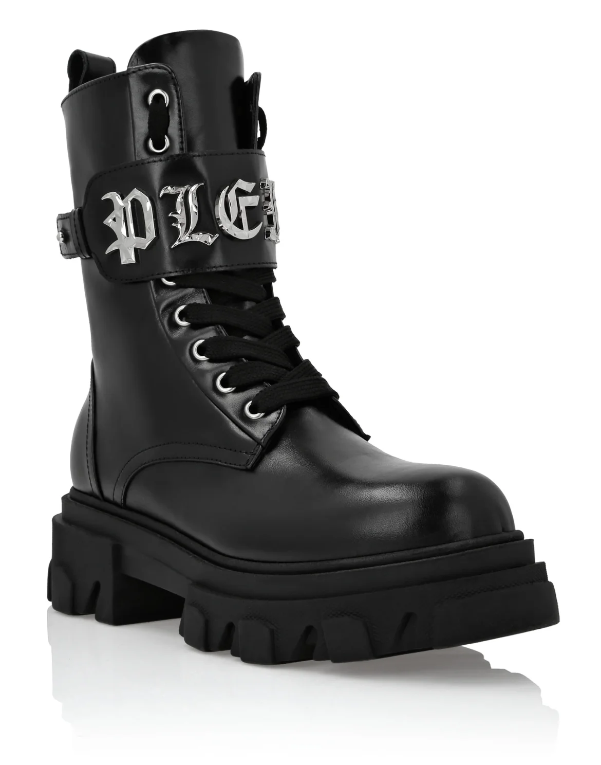 Leather Boots Mid Flat Gothic Plein, цвет: Черный