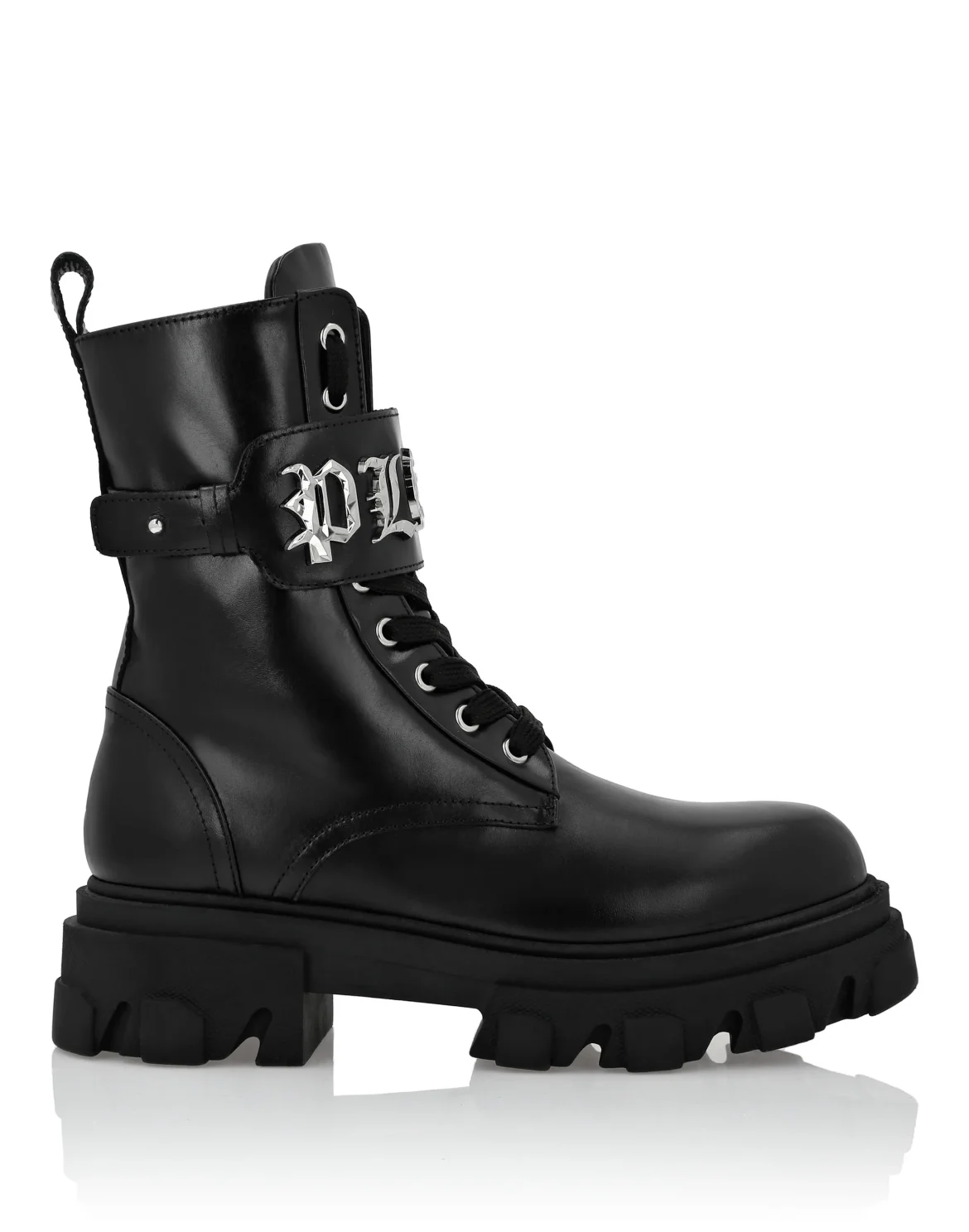 Leather Boots Mid Flat Gothic Plein, цвет: Черный