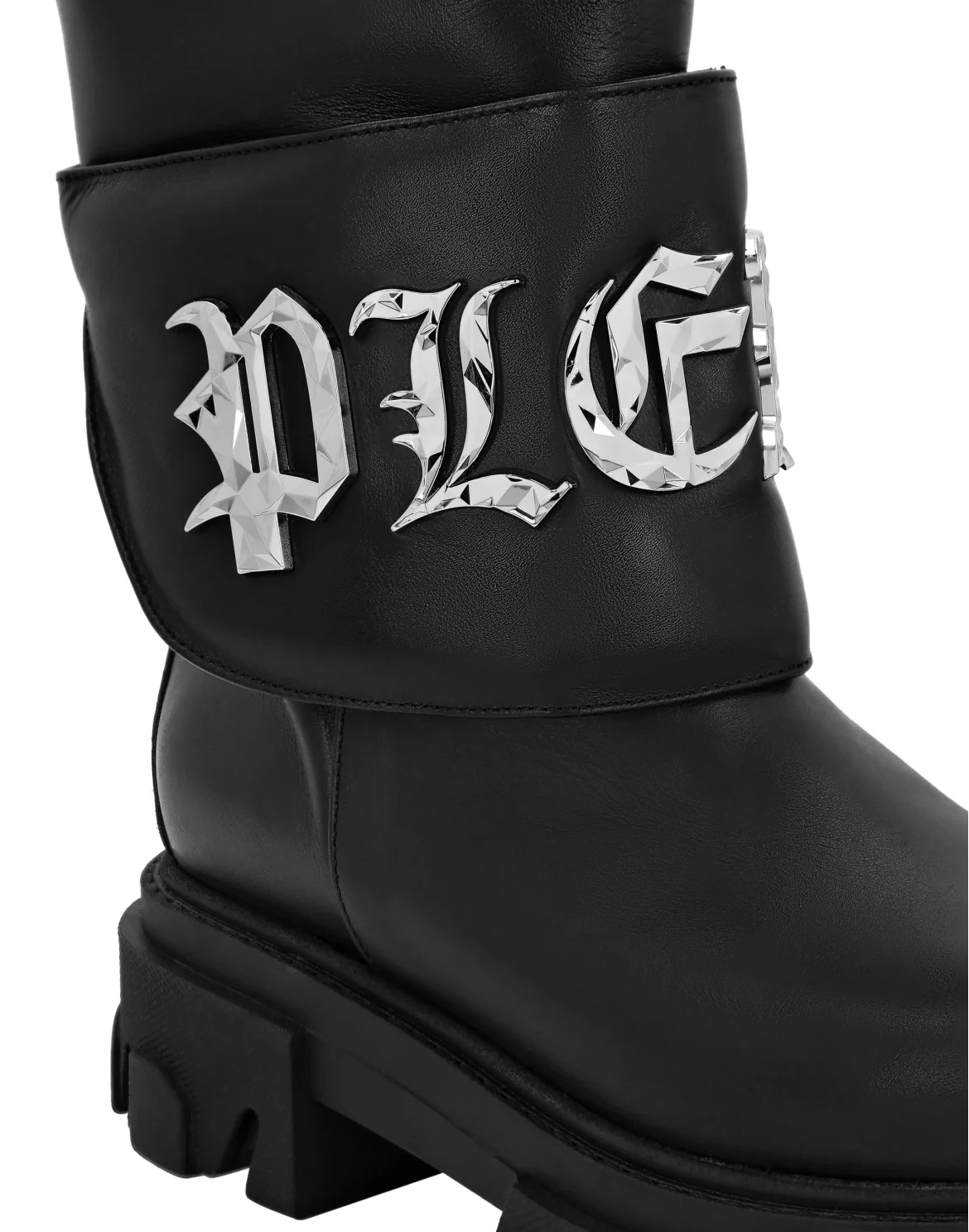 Leather Boots High Flat Gothic Plein, цвет: Черный