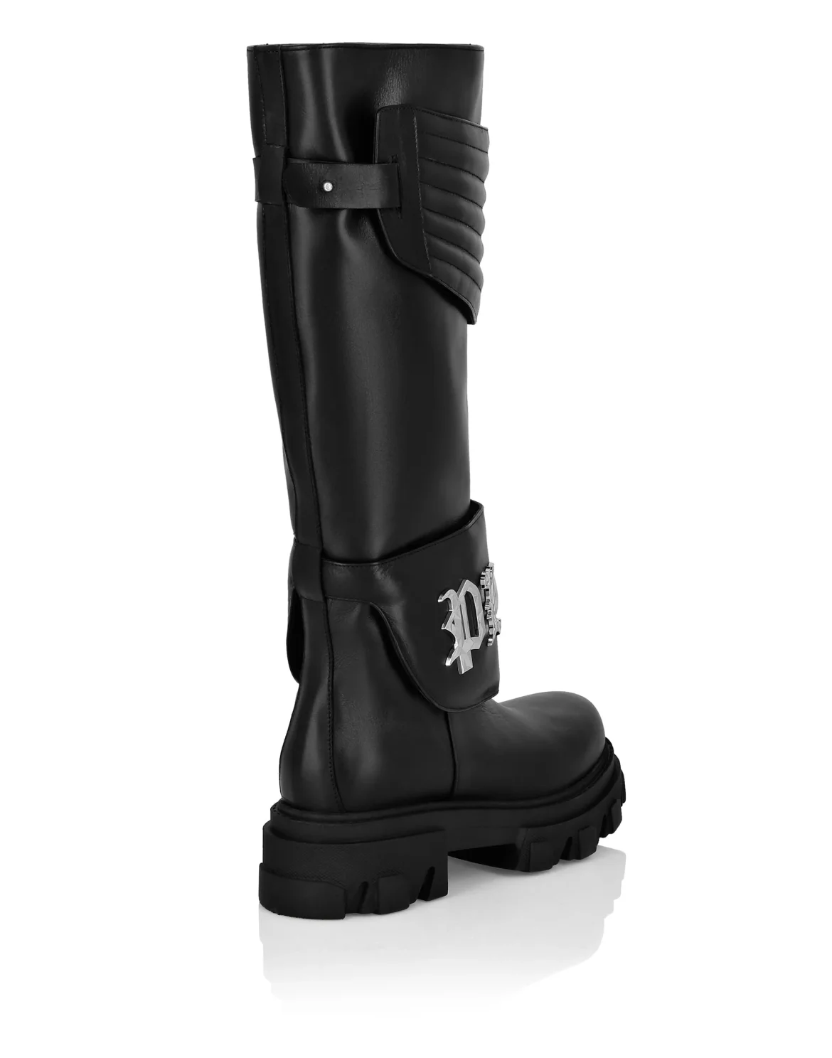 Leather Boots High Flat Gothic Plein, цвет: Черный