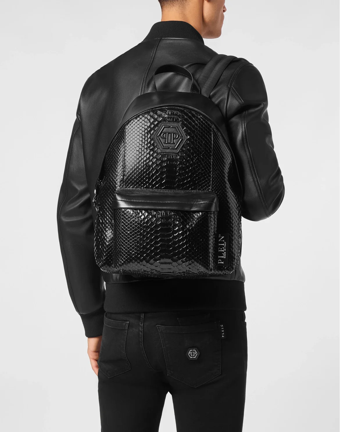 Python Leather Backpack Hexagon, цвет: Черный