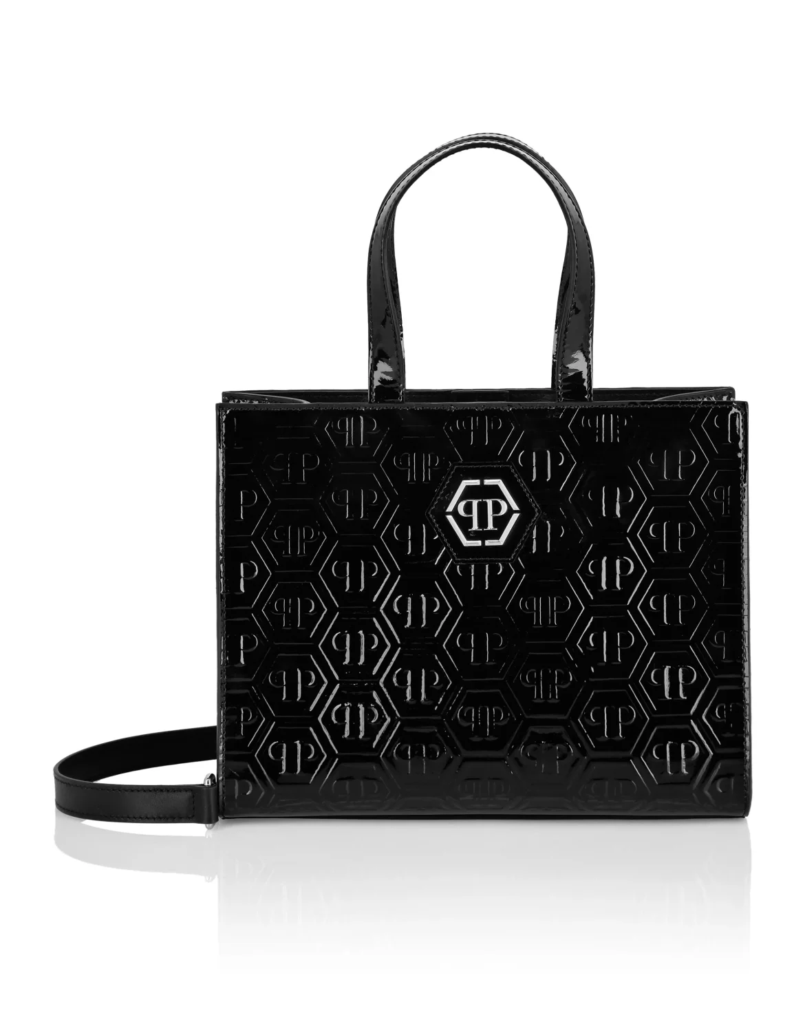 Patent Leather Medium Handle Bag Monogram, цвет: Черный