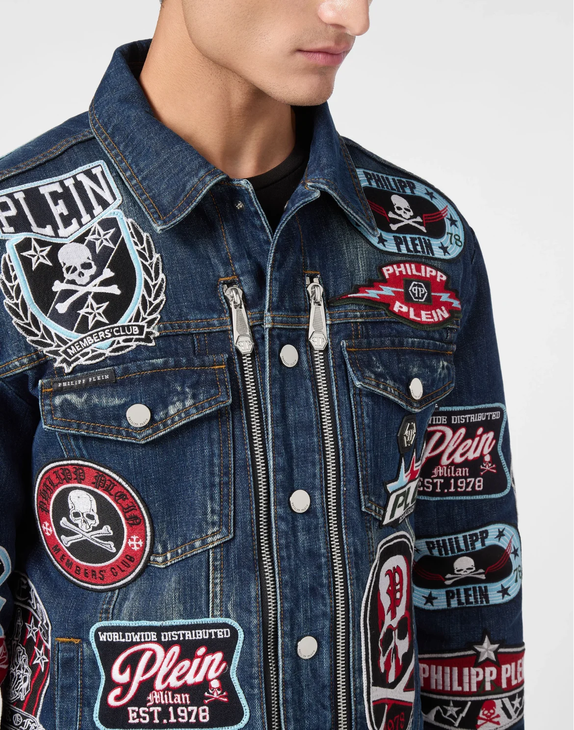 Zipped Denim Jacket Patches, цвет: Синий