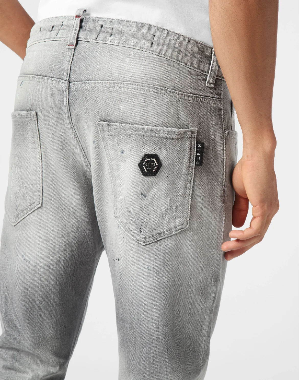 Denim Skinny Fit Trousers, цвет: Серый