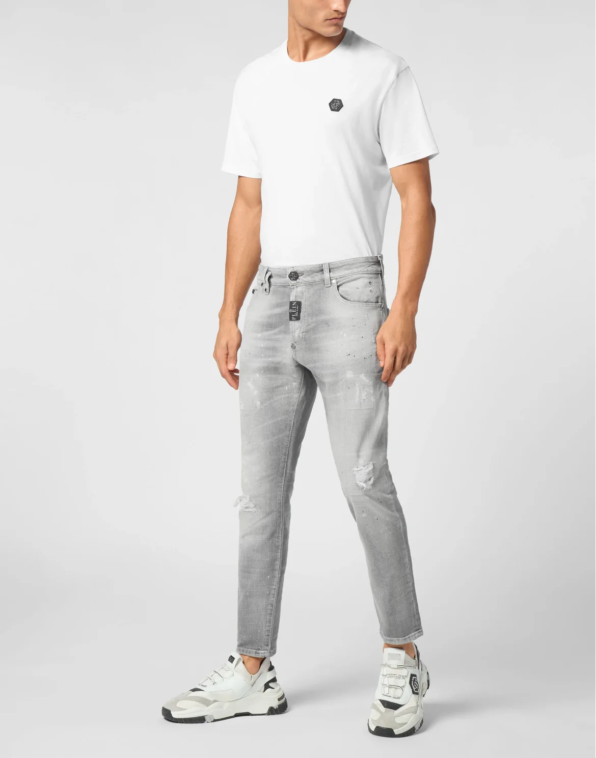 Denim Skinny Fit Trousers, цвет: Серый