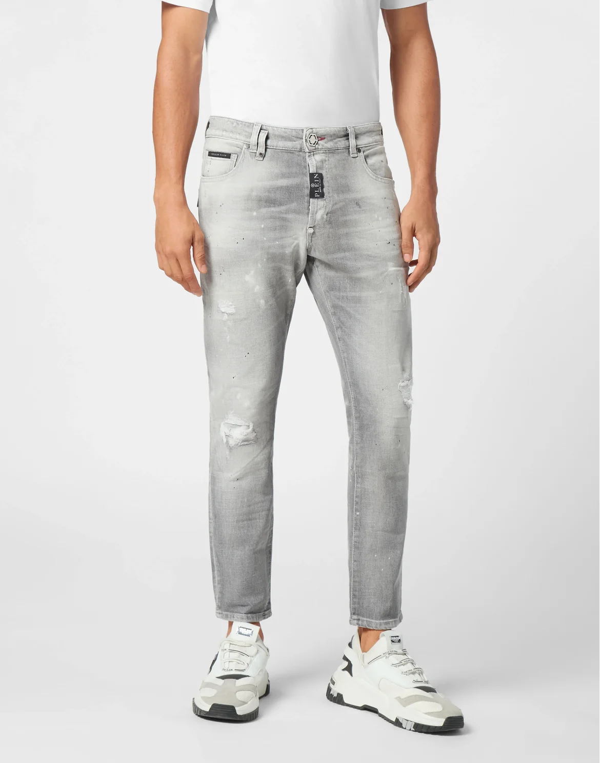 Denim Skinny Fit Trousers, цвет: Серый